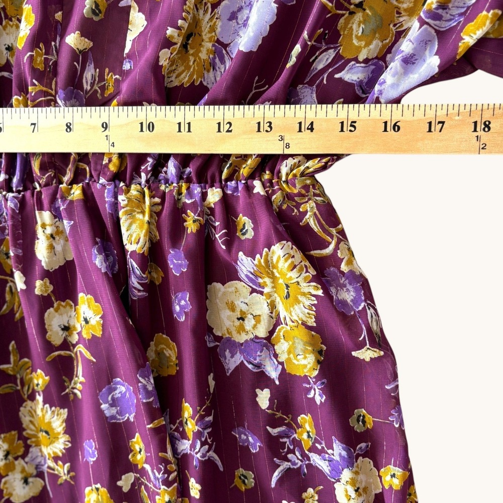 Collective Concepts Floral Chiffon Midi Dress M Flutter Sleeve Lurex Whimsigoth - Picture 8 of 9